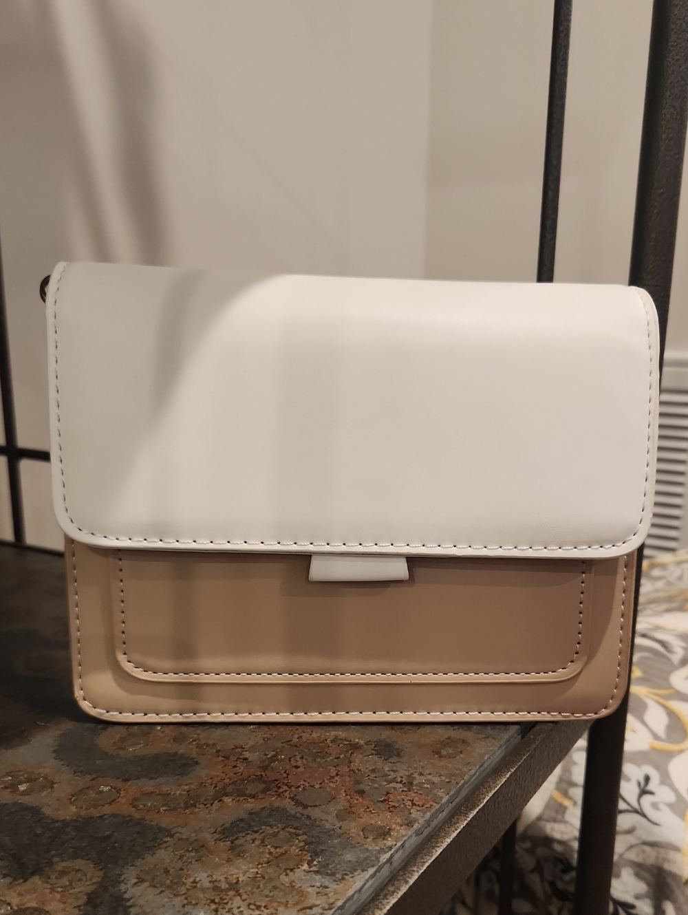 Classic Two-Tone Crossbody Bag in White and Beige